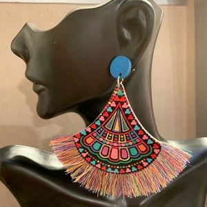 Custom Wood Handpainted Bohemian Print Earrings